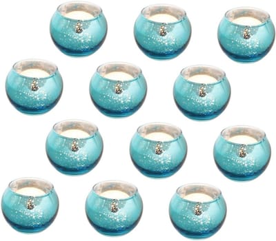 Kaarsenhouder Set - Theelichthouder Glazen Houder - Woonkamer Decoratie - Gouden Stippen Design - 12 Stuks - Blauw