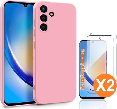 Hoesje geschikt voor Samsung Galaxy A35 siliconen hoesje Licht Roze zacht TPU backcover - Met gehard glas screenprotector - 2 stuks