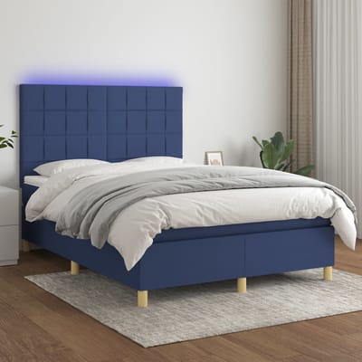 vidaXL - Boxspring - met - matras - en - LED - stof - blauw - 140x190 - cm