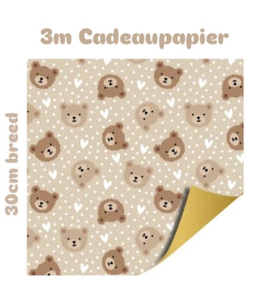3m Cadeaupapier - Little Bear - 30 cm - Baby - geboorte - kraamcadeau - beren - kraampakket - kraammand - geboren
