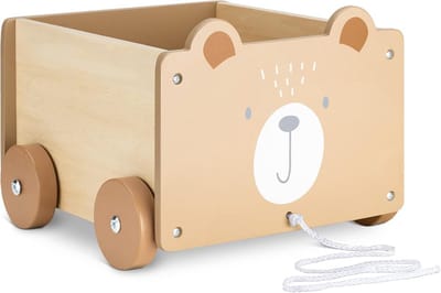 Houten Speelgoedkist op Wieltjes met Trekkoord - Opbergbox voor Kinderen