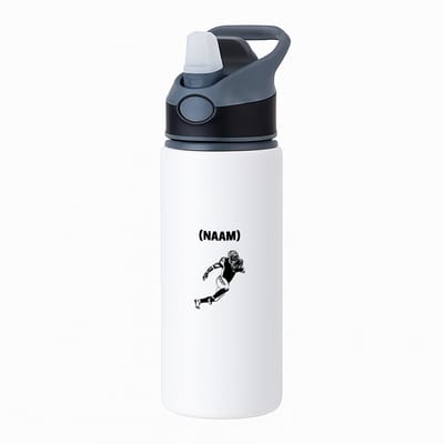 Hacebo® - american football met je eigen naam waterfles met rietje zwart - sport liefhebbers - NFL - verjaardag - verjaardagscadeau - mensen die houden van american football - cadeau - kado - geschenk - gift - water fles - 650ML