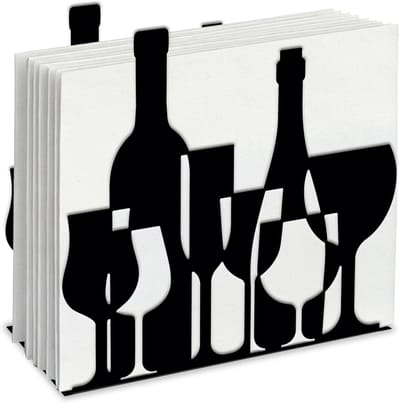 Servethouder - Tissuehouder - Tafel decoreren - Wijn en glas design - 13 x 12 cm - Zwart