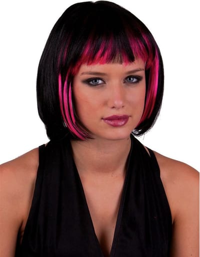Funny Fashion Heksenpruik kort haar - zwart/roze - dames - Halloween/carnaval
