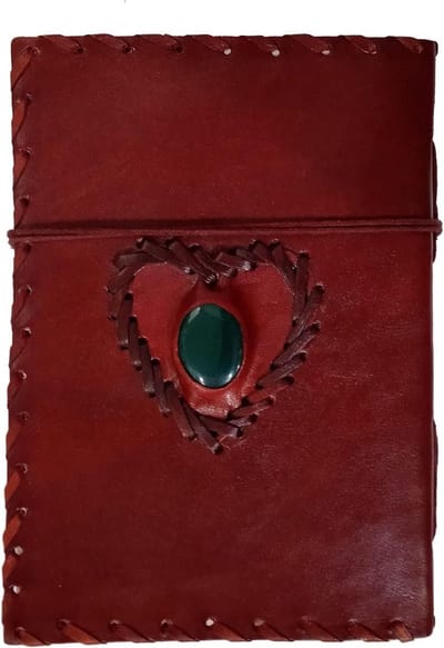 Leren Dagboek - Handgeschreven Notitieboek - Persoonlijke Memoires - Kruissteek Hart Patroon - 7x5 inch - Rood