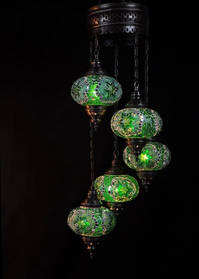 Turkse hanglamp groen 5 bollen mozaïek - Oosterse hanglamp groen 5 bollen mozaïek