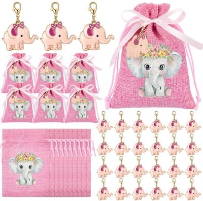 Dailygoods- Dooptasjes 30 Sets - Linnen Zakjes - Sleutelhangers - Feestlint - Cadeautasjes - Geschikt voor Doop en Verjaardag