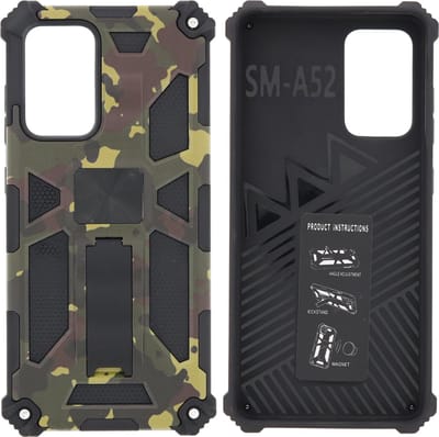 Hoesje Geschikt Voor Samsung Galaxy A72 (5G) Hoesje - Rugged Extreme Backcover Army Camouflage met Kickstand - Groen