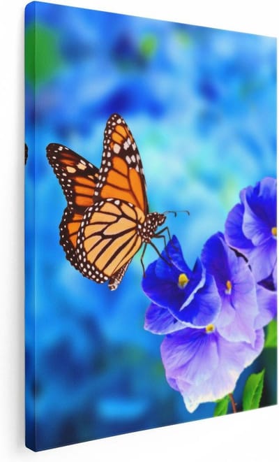 Artaza Canvas Schilderij Bloemen - 30x40 cm - Klein - Wanddecoratie Vlinder - Muurdecoratie Woonkamer - Kamer Accessoires
