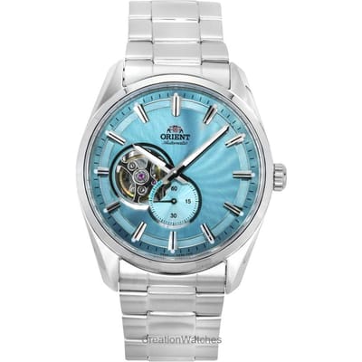 Montre automatique pour homme Orient Classic Contemporary en acier inoxydable avec cadran bleu clair et cœur ouvert RA-AR0009L bleu