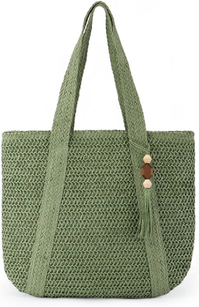 geweven Tote Bag Stro Beach Bag met Kwastjes Groot Stro Tote