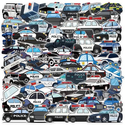50/100PCS Autocollants Graffiti Voiture de Police Dessin Animé Transparents PET Transfrontaliers Récompense Voiture DIY Autocollants pour Téléphone Portable Bagages