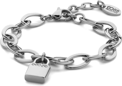 CO88 8CB-90783 Stalen Schakelarmband - Dames - 19,5 cm - Hanger - Hangslotje - Zilverkleurig