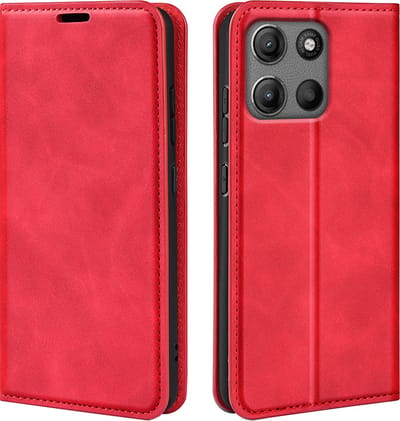 MobyDefend Hoesje - Geschikt voor Motorola Moto G15 / G15 Power / G17 / G17 Power - Luxe Wallet Bookcase (Magnetische Sluiting) - Rood