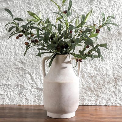 Grote Decoratieve Witte Bloemenvase met Handvatten, Rustieke Terracotta Vazen voor Thuisdecoratie, Perfect voor Woonkamer, Keuken en Slaapkamer