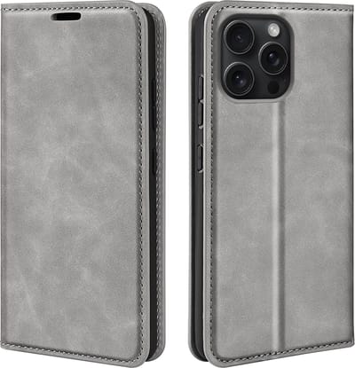 MobyDefend Hoesje - Geschikt voor iPhone 16 Pro - Luxe Wallet Bookcase (Magnetische Sluiting) - Grijs