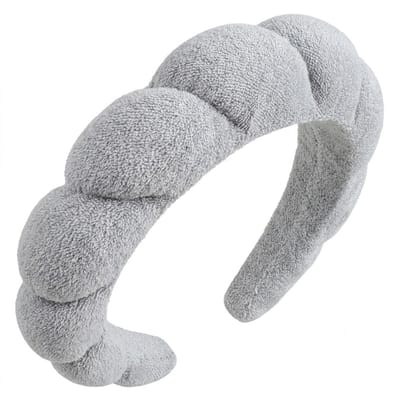 Lichtgrijze gewatteerde haarband dames – brede fluwelen haarband met golvend design – modieuze haar accessoire voor dagelijks gebruik