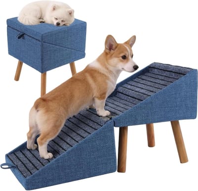 Hondenhelling Opvouwbaar - Hondentrap Bank - Huisdieren Helpen - Antislip Hout - 40x40x40 cm - Marineblauw