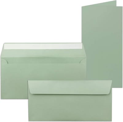 25x Vouwkaarten en Enveloppen DIN Lang in Eucalyptus Groen Bladontwerp - Blanco Kaartenset voor Uitnodigingen en Groeten
