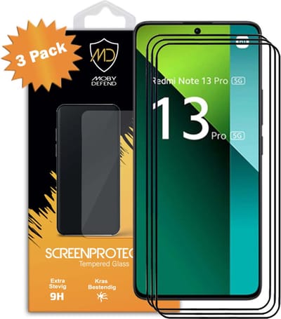 3-Pack MobyDefend Screenprotectors - Geschikt voor Xiaomi Redmi Note 13 Pro 5G - Screensavers Met Zwarte Randen - Gehard Glas