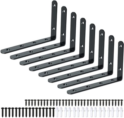 Dailygoods- Plankbeugels 8 Stuks - Zware Metalen L-Beugel - 125 mm x 75 mm x 20 mm - Wandgemonteerde Planksteunen - Duurzaam - Geschikt voor Thuis/ Kantoor