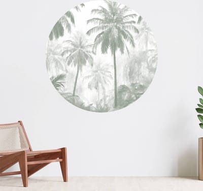 Muurcirkel zelfklevend behang - Nevelige Palmwoud, groen - Wanddecoratie - 080cm behangcirkel - Ronde sticker voor aan de muur - Behangsticker verkrijgbaar in verschillende formaten