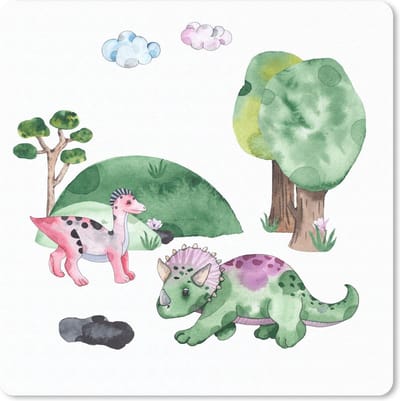 Muismat 20x20 cm - Mousepad Kinderkamer - Dinosaurus - Wit - Jongens - Meisjes - Kinderen - Muismatten