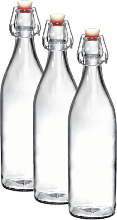 Bormioli Rocco beugelfles / waterfles - 3x - 1000 ml - transparant - weckfles - Karaffen