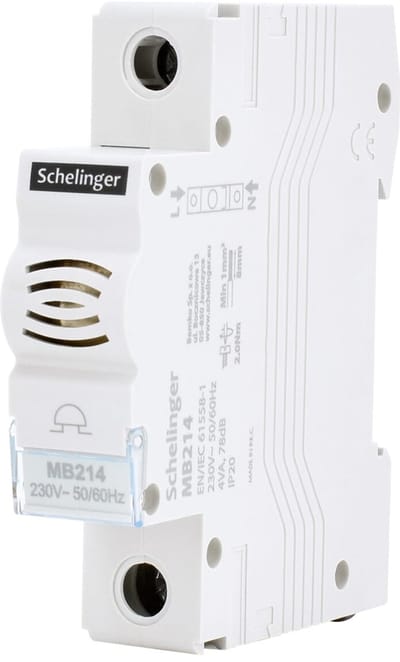 Schelinger DIN-rail bel 230V - 1-module signaalbel - 4VA - Voor groepenkast & schakelkasten - IP20
