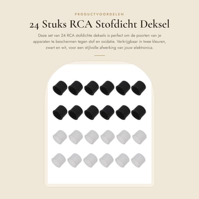 Dailygoods - 24 Stuks RCA Stofdicht Deksel Siliconen Covers (Wit/Zwart)