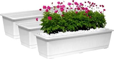 Geli Plantenbak kunststof - Set van 3x stuks - wit - L60 x B17,5 x H14,5 cm - Bloembakken/plantenbakken voor binnen/buiten