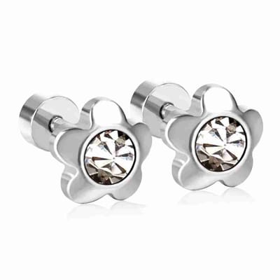 WeLoveSilver oorstekers - bloem met kristal - chirurgisch staal - zilver