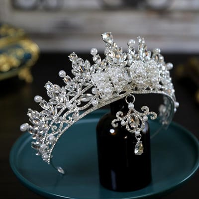 Parel Nieuwe Luxe Bruids Bruiloft Strik Kroon Tiara Kristallen Kroon Tiara Haaraccessoires Belangrijkste Bruiloft Accessoires gray
