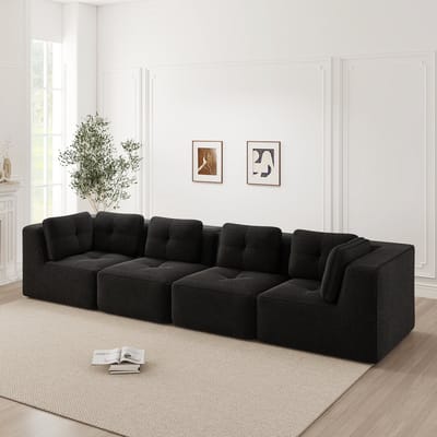MODENUIT Hoekbank 4-Zits - Modulair Ontwerp Met Diepe Zitting En Antislip Voeten - Voor Woonkamer - Ribfluweel Zwart