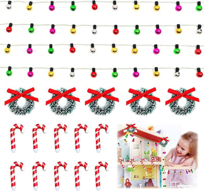 16-delige Kersthuis Decoratie Set met Miniatuur Gnome Lichten, Snoepstokjes en Mini Kerstkrans voor Sfeervolle Kerstversiering in Poppenhuis