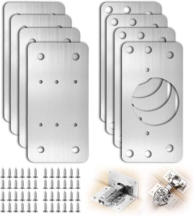 Dailygoods - Scharnier Reparatieset Scharnier Reparatieplaat voor Kasten Roestvrijstalen Kast Schroeven voor Houten Meubels Kastdeur Meubel Kast Scharniers 8 Stuks