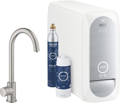 GROHE Blue Home Mono Keukenkraan - Met Bluetooth en WIFI - Starterkit - C-Uitloop - RVS - Voor gezuiverd, gekoeld en bruisend water