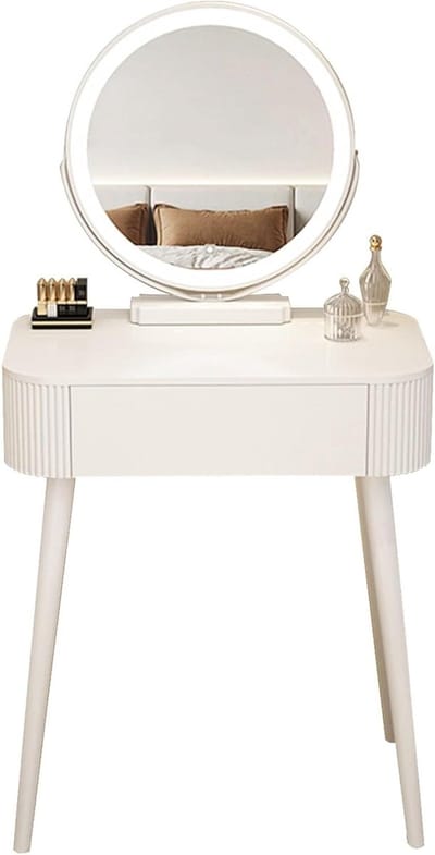 Kaptafel Met Lade - Cosmetica Tafel - Make-up Aanbrengen - Verstelbare LED Spiegel - 60 cm Breed - Wit