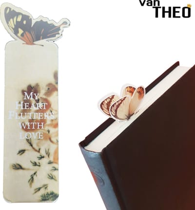 van Theo® Boekenlegger Vlinder & Bloem – Bladwijzer - Bookmark – Kaartje – Classic Bruin - Kleine Cadeautjes