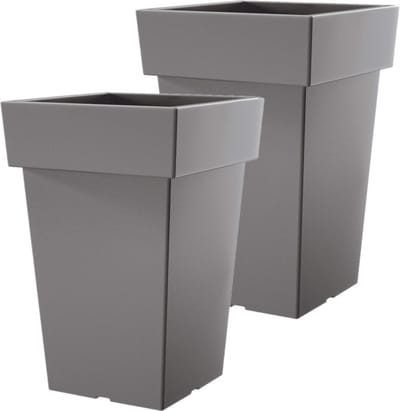 Prosperplast Kunststof plantenpot/bloempot Square - 2x stuks - 19 x 29 cm - lichtgrijs - kunststof - 7 liter binnen/buiten