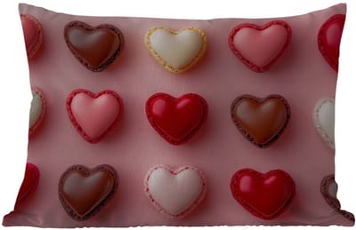 Buitenkussens - Tuin - Macarons - Hartjes - Kleurrijk - Roze - 50x30 cm
