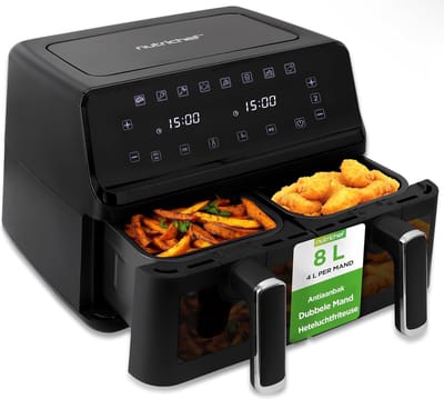 Dubbele Airfryer - Heteluchtoven Snacks - Gezond Koken - Twee Manden - 8 Liter Capaciteit - Zwart