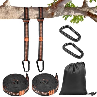 Hangmatriemen 300 cm met bevestigingsset, 2 karabijnhaken en opbergtas, geschikt voor outdoor camping en schommels