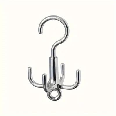 1/2 pièce Crochet rotatif en plastique multifonctionnel à 4 griffes sans perçage, Cintre rotatif pour manteaux, Organisateur de ceintures, Porte-foulards argenté