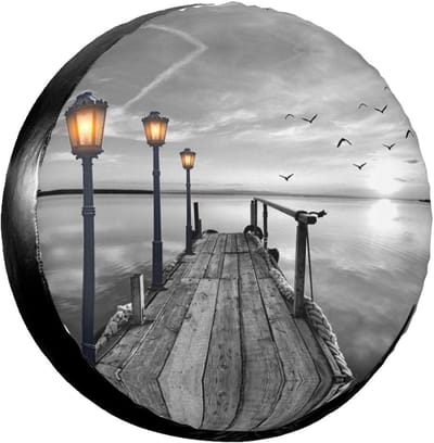 Reserveband Hoes - Bandenbeschermer Wieltassen - Voertuig Bescherming - Verstelbaar Koord - Universele Pasvorm - Zwart Wit Strand