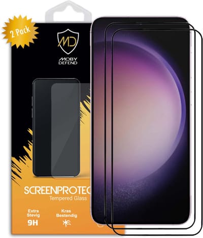 2-Pack MobyDefend Screenprotectors - Geschikt voor Samsung Galaxy S23 Plus (S23+) - Screensavers Met Zwarte Randen - Gehard Glas