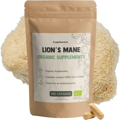 GOYU Lion's Mane 1.500 mg per dagdosering Biologisch 180 capsules - Hericium Erinaceus - lions mane capsules - Mushroom mix - Vegan - Zonder toevoegingen - Lab getest - 30 dagen voorraad per zakje
