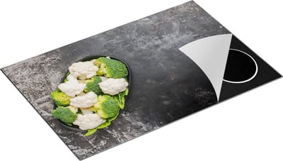Chefcare Inductie Beschermer Bloemkool met Brocolli op Zwarte Marmer - 80x50 cm - Afdekplaat Inductie - Kookplaat Beschermer - Inductie Mat