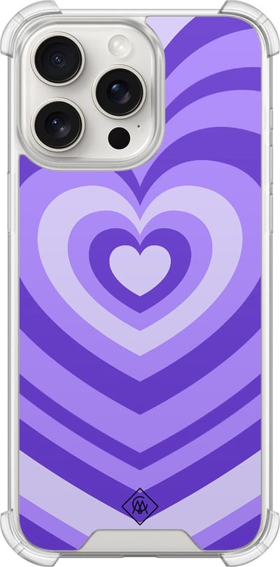 Casimoda® hoesje - Geschikt voor iPhone 15 Pro Max - Hart Swirl Paars - Shockproof case - Extra sterk - TPU/polycarbonaat - Paars, Transparant