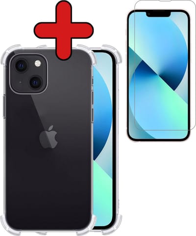 Hoesje - Met Screenprotector - Geschikt voor Apple iPhone 13 Mini - Sterk & Shockproof - Back Cover - Siliconen Case - Telefoon Hoes - Shock Proof - Telefoonhoes - Transparant